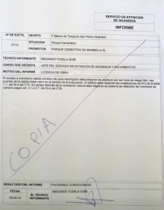  Informe del servicio de extinción de incendios en el que se nombra expresamente el crematorio.